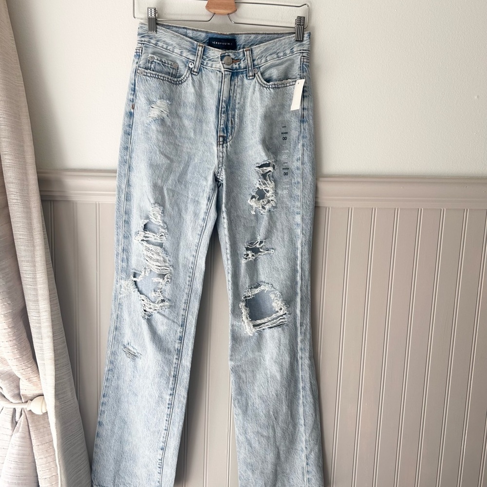 ⭐️ NEW Y2K Aeropostale Skater Jeans – Light Wash Distressed | Size 00 | NWT